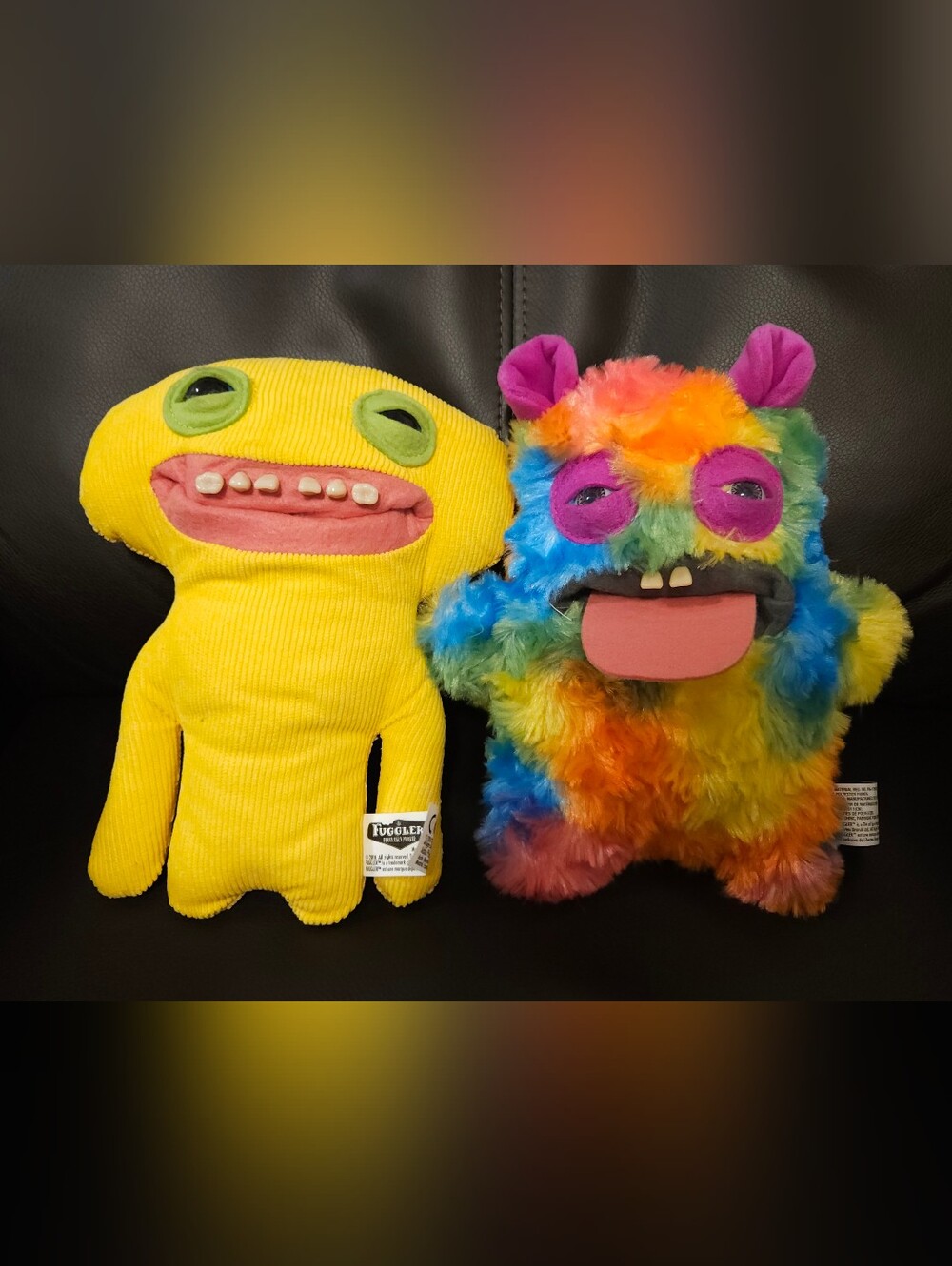 Lot Of 2 FUGGLER Stuffies, Yellow Cord And Rainbow Tie Dye!!